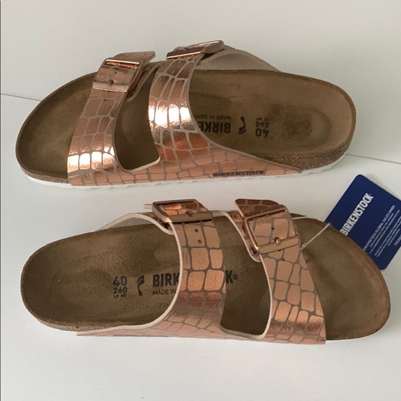 Birkenstock Arizona Gator Glam Metallic Bronze Sandals - Picture 4 of 6